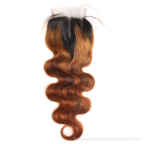 One Donor Wholesale Price Bleached Knots Baby Hair Dark Root 1B427 1B30 1B27 Ombre Brown Body Wave Closure
